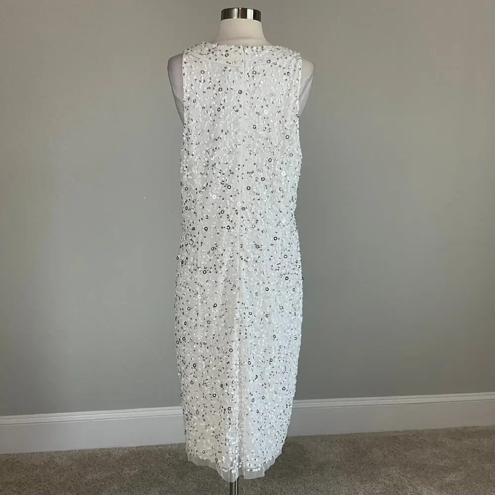 Adrianna Papell Sequin Sleeveless Sheath Cocktail Dress White and Silver Size 8 - Picture 7 of 13